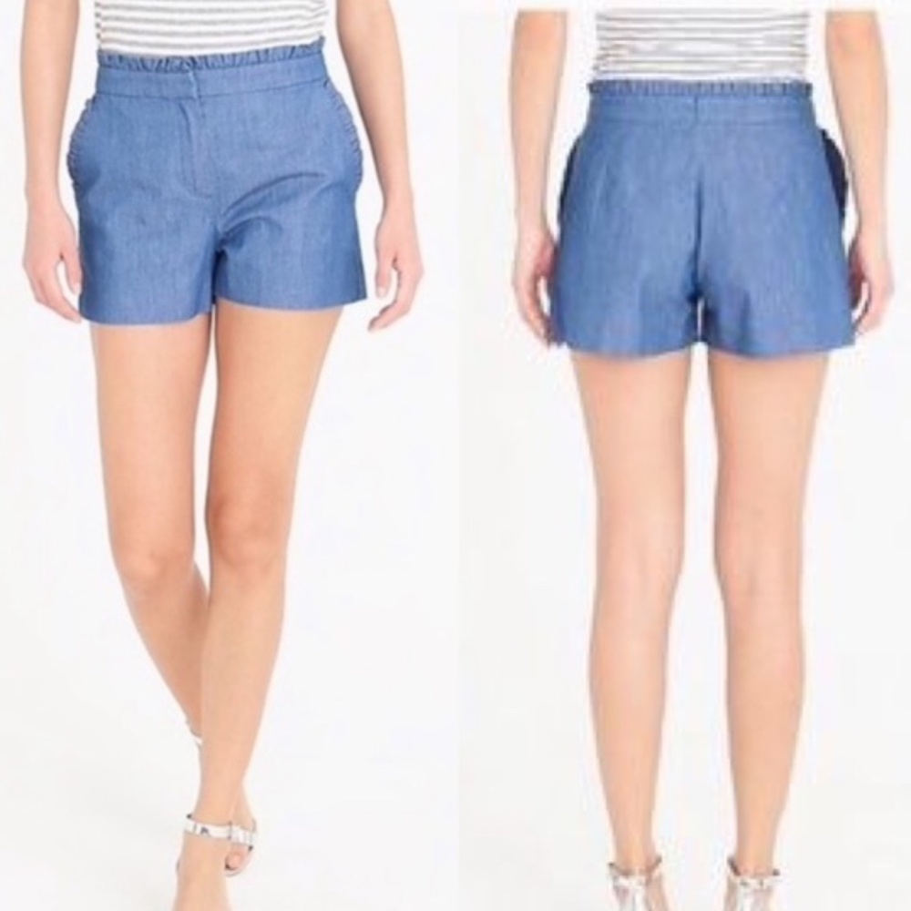 J. Crew Chambray Ruffle Shorts 10